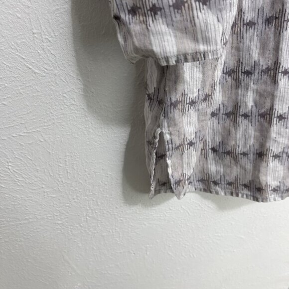 Sigrid Olsen Embroidered Linen Tunic Top Gray Lagenlook Coastal 1/2 Button Up L - Picture 4 of 11